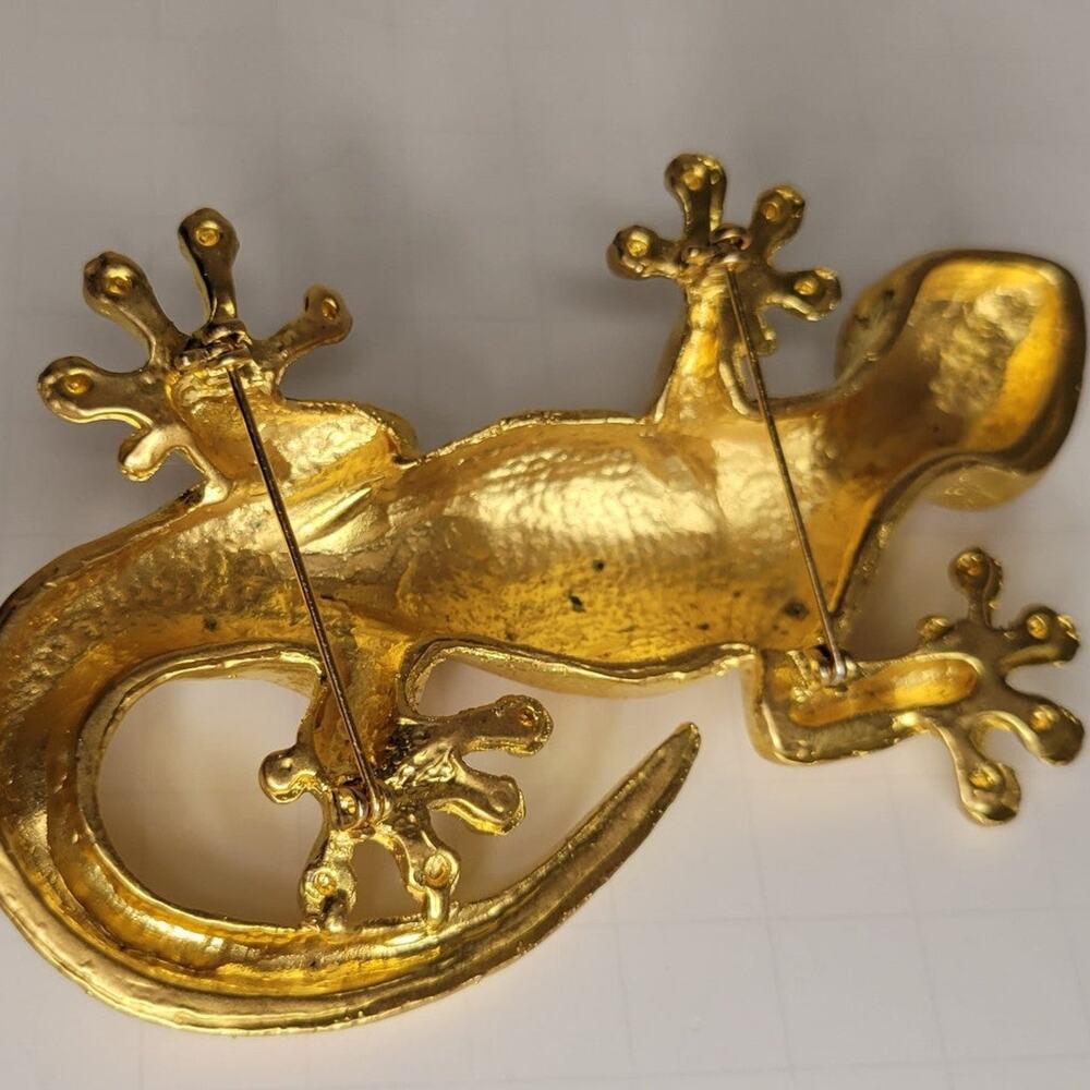 VintageVintage Gold Tone Gecko Lizard Brooch - Picture 6 of 12